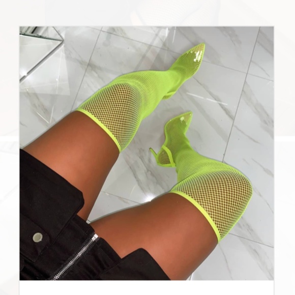 neon fishnet heels